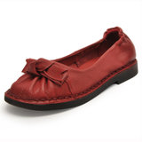 AICCO  舒适女鞋平底妈妈鞋头层牛皮单鞋透气时尚单鞋女鞋子703(红色 40)