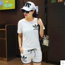 阿迪达斯三叶草2017夏季新款女圆领T恤短袖短裤修身显瘦运动套装(白色 XXL)