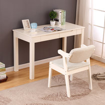 一米色彩 书桌 电脑桌 家用实木学生写字台办公桌橡胶木新中式书房书桌(1.2米白色 单桌)