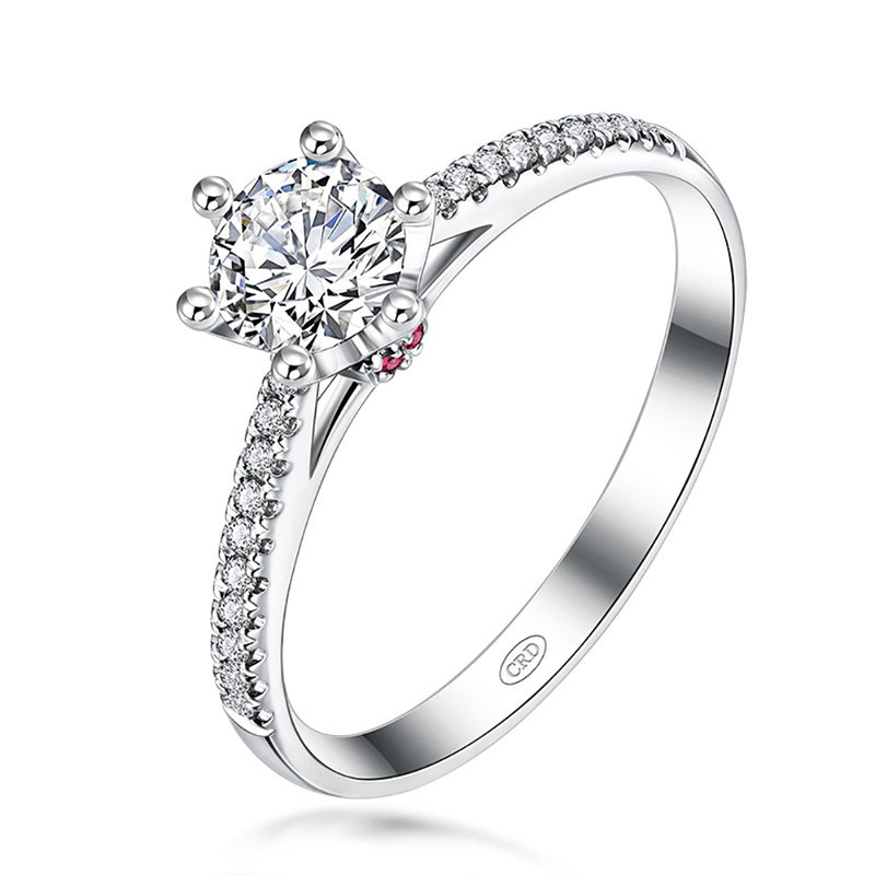 克徕帝珠宝 奢华女王之冠(镶嵌红宝石款)皇冠六爪钻戒求婚结婚钻戒(共