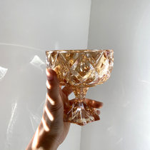 ins风水晶玻璃杯复古琥珀浮雕高脚杯沙拉水果甜品杯酸奶冰激凌杯(集运海外不发 默认版本)