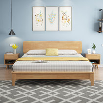 恒兴达 全实木床日式双人床1.8米卧室家具1.5米北欧床婚床橡胶木(1.8*2米原木色 床+床垫+床头柜*2)