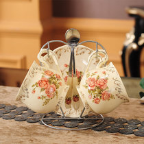 欧式陶瓷咖啡杯子高档精致杯具套装英式下午花茶家用小奢华优雅。(金玫瑰两杯两碟两勺(带杯架)-N84 默认版本)