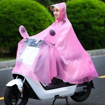 摩托车雨披男女成人单人双帽檐电瓶车骑行大厚透明电动车雨衣(粉色圆点-有镜套 5X大厚)