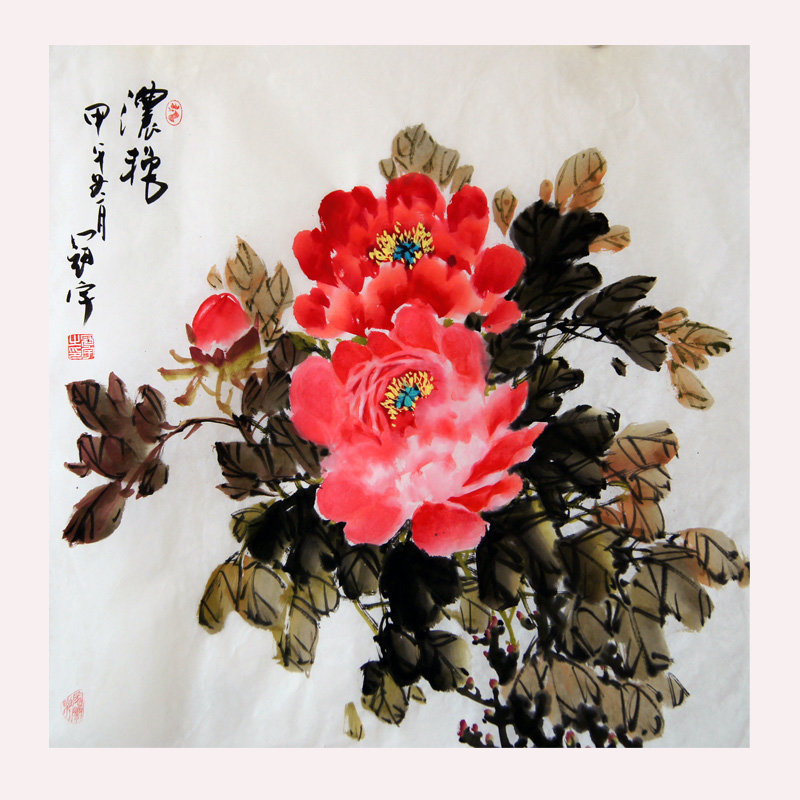 国墨斋纯手绘真迹吴冠宇四尺斗方花鸟浓艳