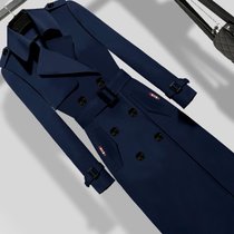 春季风衣女过膝2021收腰显瘦英伦风经典贵夫码中长款外套(藏青 2XL)