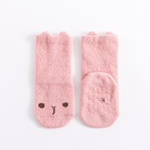 冬季新款加厚羽毛绒卡通袜婴幼儿小童宝宝防滑地板袜子批发(粉色 M码)