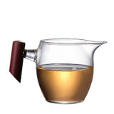 加厚木雀公道杯 日式木把玻璃公道杯 加厚耐热分茶器功夫茶具配件茶海(木雀高净面)