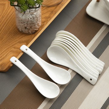 景德镇陶瓷勺子家用饭勺汤勺酒店饭店小调羹汤匙(纯白 6个装)