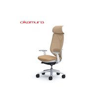 日本Okamura冈村sabrina人体工学电脑椅网椅办公椅老板椅标准版(标准版+腰靠+头枕（白框/米色） 旋转升降扶手)