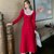 MISS LISA法式复古茶歇长款针织裙红色长袖气质连衣裙C157(红色 XL)