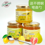 送弯曲勺 Socona蜂蜜柠檬茶+雪梨茶+柚子茶3瓶装韩国水果酱冲饮品