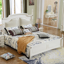 圣肯尼家具 简约美式双人床欧式复古床白色实木床柱油腊皮床1.8米大床(象牙白 1.8双人床)