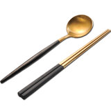 臻酷 304不锈钢筷子家用创意方形 欧式筷子勺子套装黑金长筷子(黑金色筷勺)