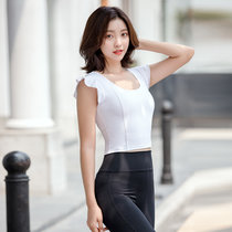运动T恤女宽松修身性感瑜伽服速干跑步健身短袖上衣背心夏季薄款(M 白色)