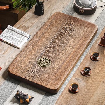 凯斯唯嘉鸡翅木茶盘整块原木现代清新铜木质茶具茶海家居客厅高档实木