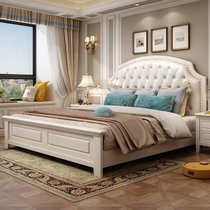 吉木多 小美式实木床 1.8米主卧轻奢欧式双人床现代简约白色软靠1.5m卧室婚床(1.8*2米象牙白 床+床头柜*2)