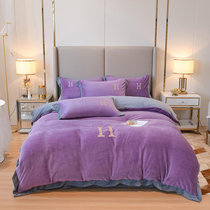 简约轻奢四件套双面牛奶绒床单被套冬季保暖水晶绒欧式床上用品(H款熏衣紫)