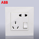 ABB由悦白五孔带开关插座AG225 86型开关插座 墙壁