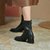 SUNTEK羊皮中跟女靴子2021秋冬季新款女鞋百搭米白色粗跟圆头小短靴(37 黑色（绒里）)