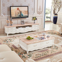 A家 欧式电视柜茶几组合欧式大理石面客厅茶几电视柜组合家具套装客厅家具(2.2米电视柜（深色大理石面） 默认)