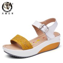 大盛公羊2016夏季新款女凉鞋厚底防水台松糕坡跟凉鞋女DS5531(黄色 40)