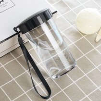 广告批發可定制水杯带提绳塑料杯子订做刻字印LOGO开业活动赠礼品(透明黑盖（310ML）)