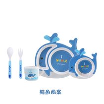 卡通宝宝辅食碗婴儿分格餐盘儿童防摔叉勺碗杯子餐具套装7xy(可爱鲸鱼5件套)