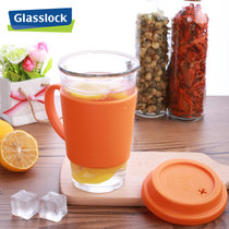 韩国Glasslock原装进口玻璃办公家用带把手带盖情侣儿童茶水牛奶杯(橘红色500ml带把手)