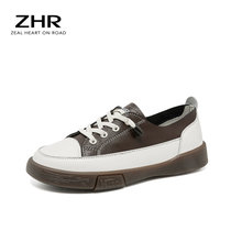 ZHR新款小白鞋女鞋圆头平底单鞋帆布鞋一脚蹬软底A76(棕色 37)
