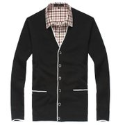 新款男式条纹纯色开衫毛衣男针织衫男N-006(黑色 XL)