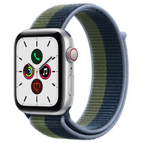 Apple Watch SE 智能手表 GPS+蜂窝款 44毫米银色铝金属表壳 深邃蓝配苔绿色回环式运动表带MKT03CH/A
