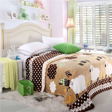 赫维家纺毯子卡通儿童动漫法兰绒毯毛毯被盖毯夏用薄毯迷途小羊150200