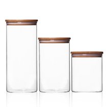 克芮思托玻璃储物罐NC7887耐热玻璃密封罐奶粉罐厨房收纳储物罐套装木盖3件套