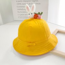 SUNTEK儿童渔夫帽女男韩版定制小黄帽日系小丸子帽定做幼儿园小学生帽子(54CM（2-5岁） 黄色（全棉蝴蝶结兔子萝卜）)