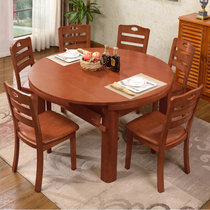 木巴餐桌实木餐桌椅组合可伸缩折叠饭桌圆桌子跳台家用餐桌小户型(CZ154+YZ320(一桌六椅） 默认)