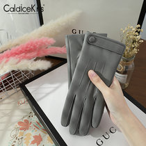 CaldiceKris （中国CK）冬季防风加绒简约女士手套CK-G1056(浅灰色 均码)