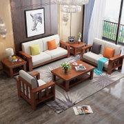 夏树 新中式客厅实木沙发 M9908(海棠色 单人位)
