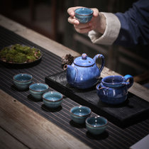 苏氏陶瓷【国美好货】窑变蓝色银丝釉茶具（茶壶，茶海，杯子*6，茶漏）G76551其他 办公易用，耐看，防污