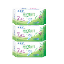 ABC 卫生巾包邮套装超长夜用420mm澳洲茶树精华 清新棉柔姨妈巾3片每包(薄型S号)