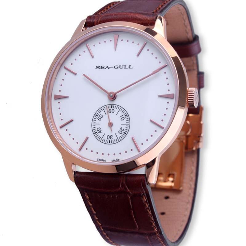 海鸥seagull519320超薄珍珠陀手上链机械表牛皮表带简约奢华男表
