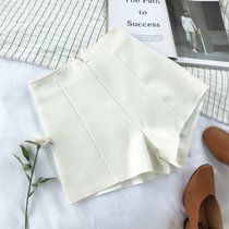 2018夏季韩版时尚纯色a字西装短裤高腰显瘦阔腿裤热裤女(白色)(M)