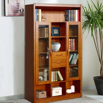 木巴现代实木书柜组合书架带门收纳柜简约大容量多层书橱水曲柳储物柜(茶色 SG040 默认)