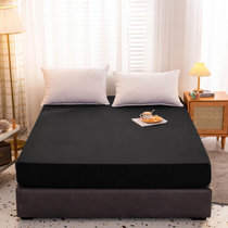 水洗棉磨毛床笠简约纯色单件床罩床单罩防尘套床套1.5/1.8m床垫套保护罩(耀黑)