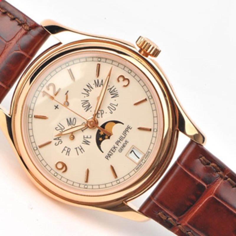 patek philippe百达翡丽玫瑰金月相机械男表5146r-001