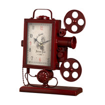 莎芮 欧式复古铁艺放映机模型钟表座钟创意店铺橱窗静音钟台钟桌面摆件(F08C红色)