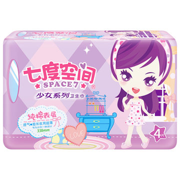 【国美自营超市】七度空间少女系列纯棉超薄特长夜用338mm4片装