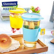 韩国Glasslock原装进口玻璃杯带盖便携透明钢化水杯学生可爱杯随手杯家用耐热(380ml天蓝色RC107RS)