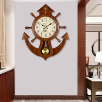 汉时（Hense） 欧式创意船舵实木挂钟客厅复古装饰静音时钟HP39(棕色大号-汉时机芯)