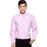 帛利（Baneberry）绅士优雅系列休闲撞条纹长袖衬衫(粉红 41)